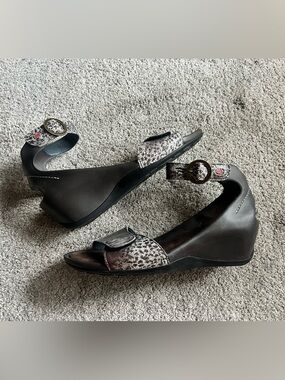 Wolky Sandals Womens 42 Era Ankle Strap Brown Leopard Print Casual Wedge Heels